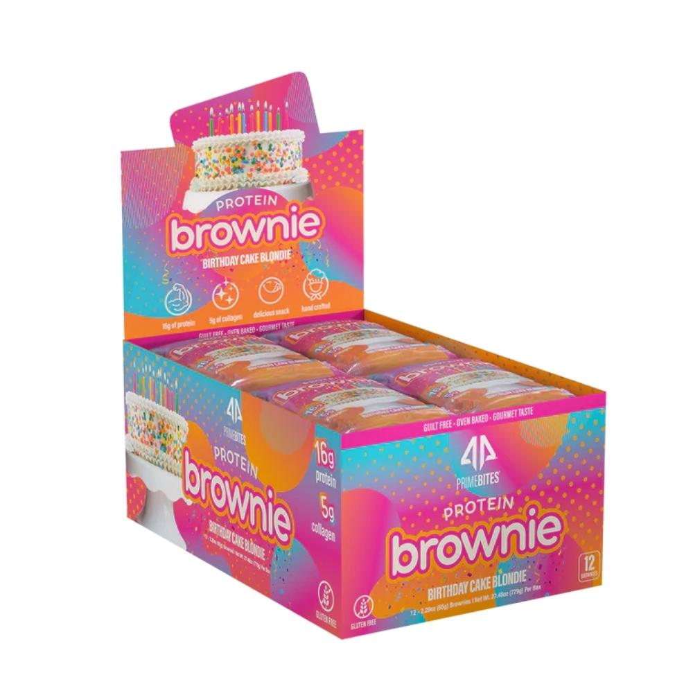Alpha Prime Bites Protein Brownies 12/box Bars AP Sports Regimen Birthday Cake Blondie