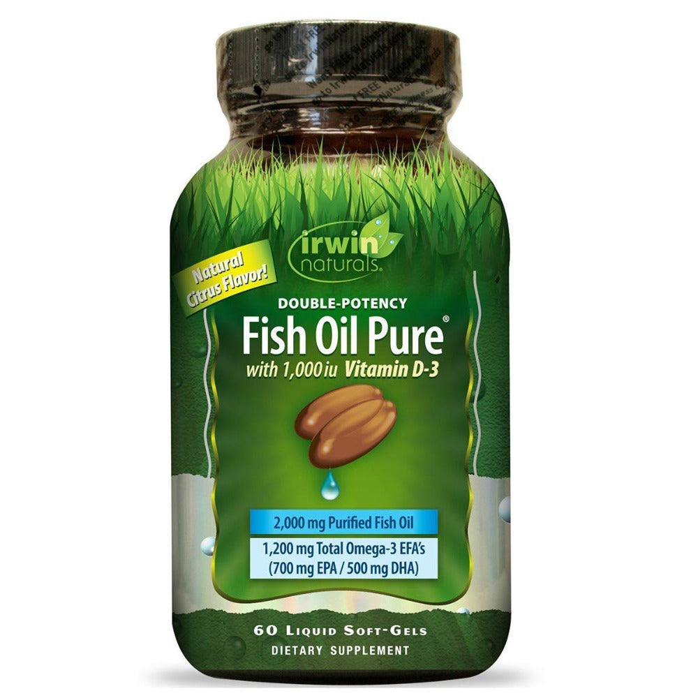Irwin Naturals Double Potency Fish Oil Pure Natural Citrus Flavor 60 Liquid Soft-Gels Irwin Naturals (1058710519851)
