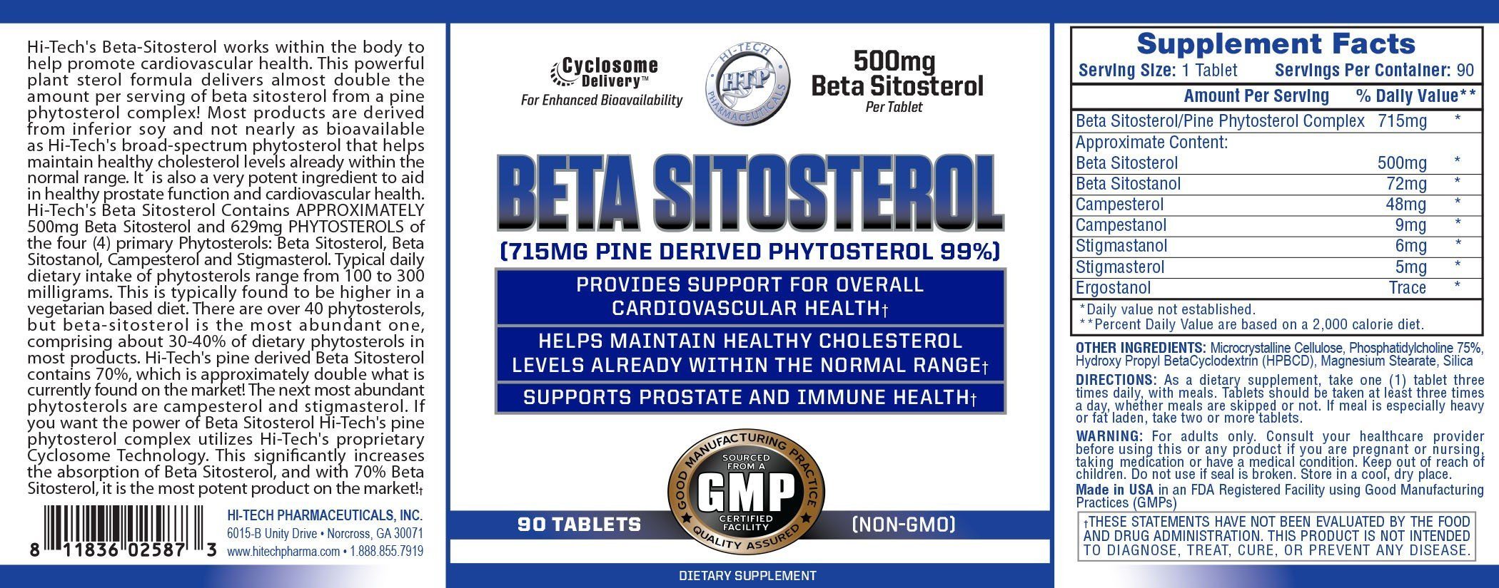 Hi Tech Pharmaceuticals Beta Sitosterol 90 Tablets Specialty Health Products Hi-Tech Pharmaceuticals