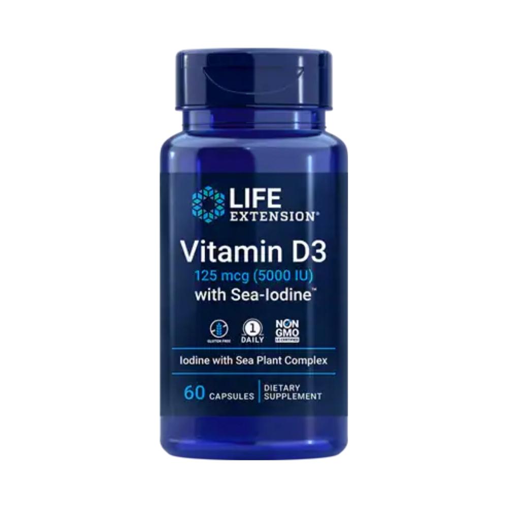 Life Extension Vitamin D3 with Sea-Iodine 5,000 IU 60 Capsules Vitamins Life Extension
