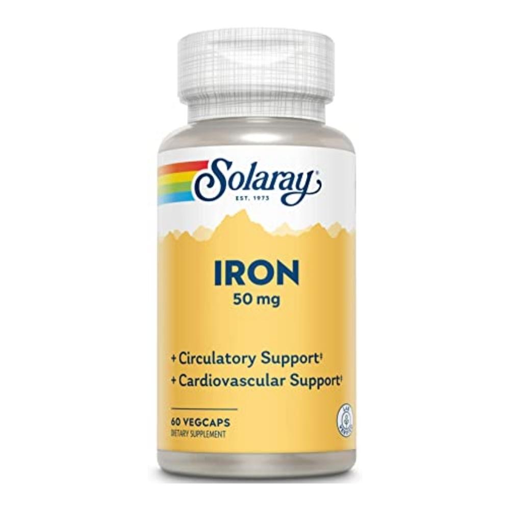 Solaray Iron 50mg 60 Capsules Minerals Solaray