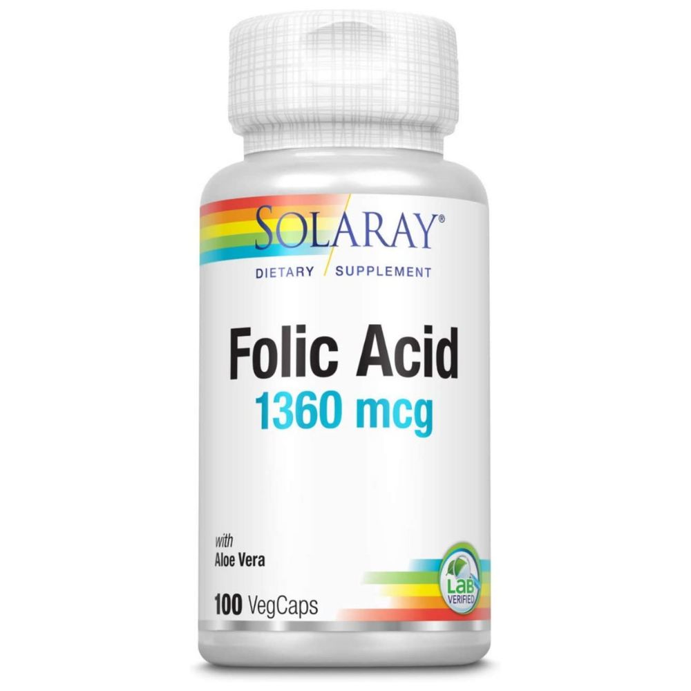 Solaray Folic Acid 1360mcg 100 Capsules Vitamins Solaray