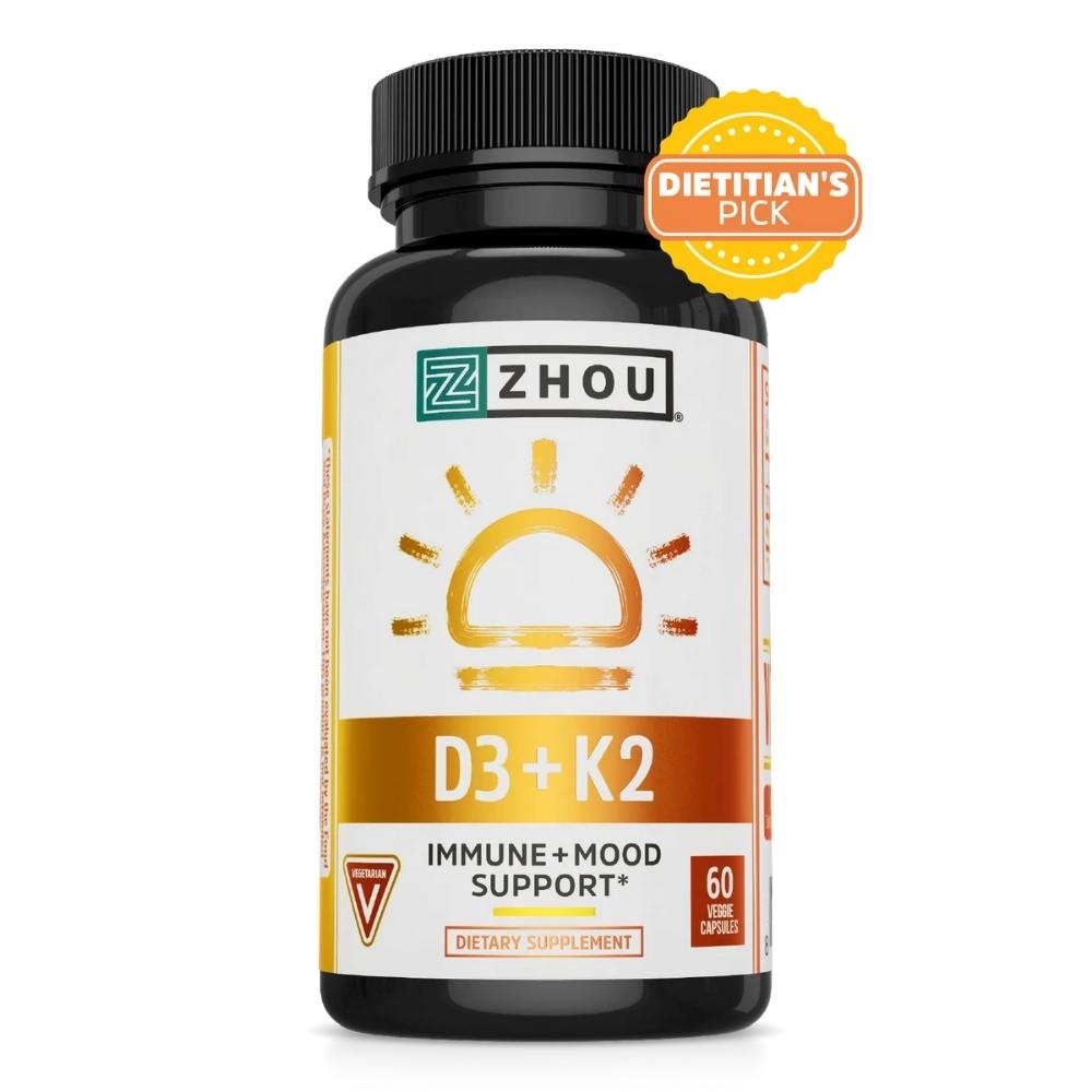 Zhou D3 + K2 60 Veggie Capsules Vitamins & Minerals ZHOU