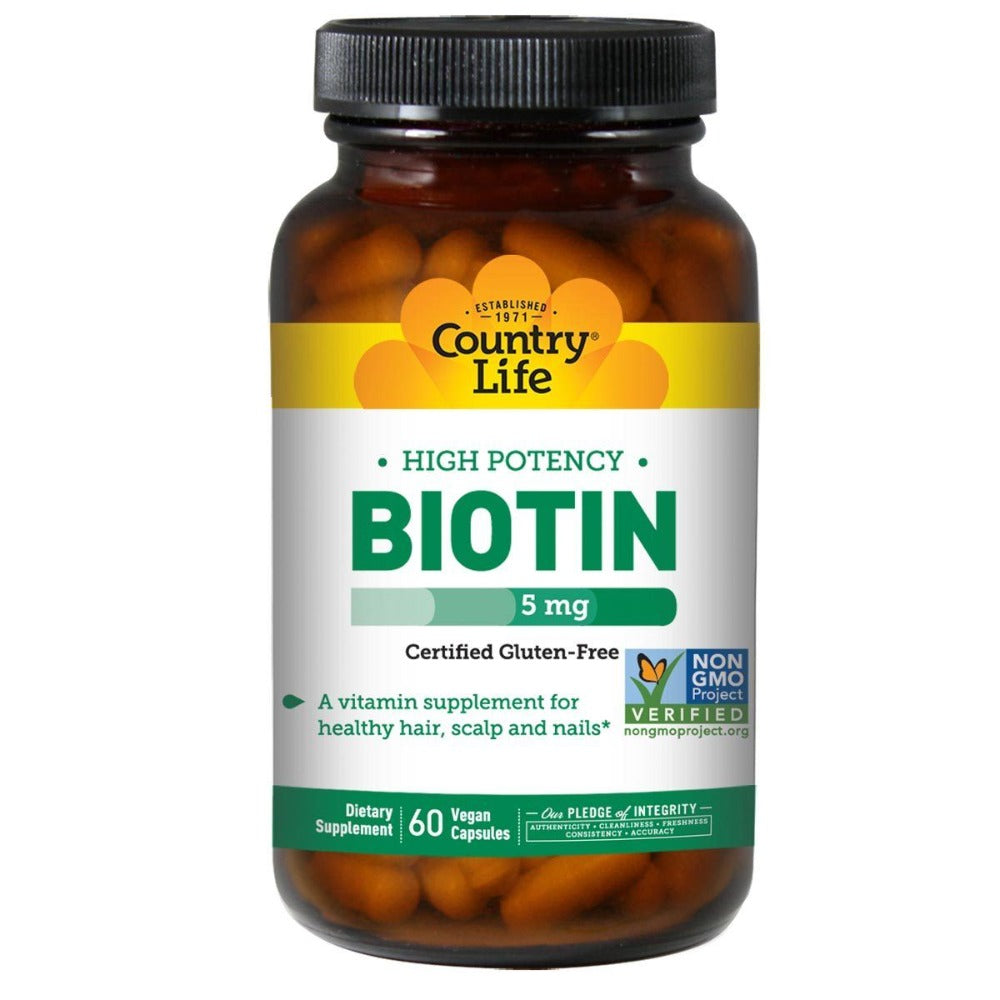 Country Life High Potency Biotin 5mg 60 Vegi Caps Vitamins Country Life (1057874509867)