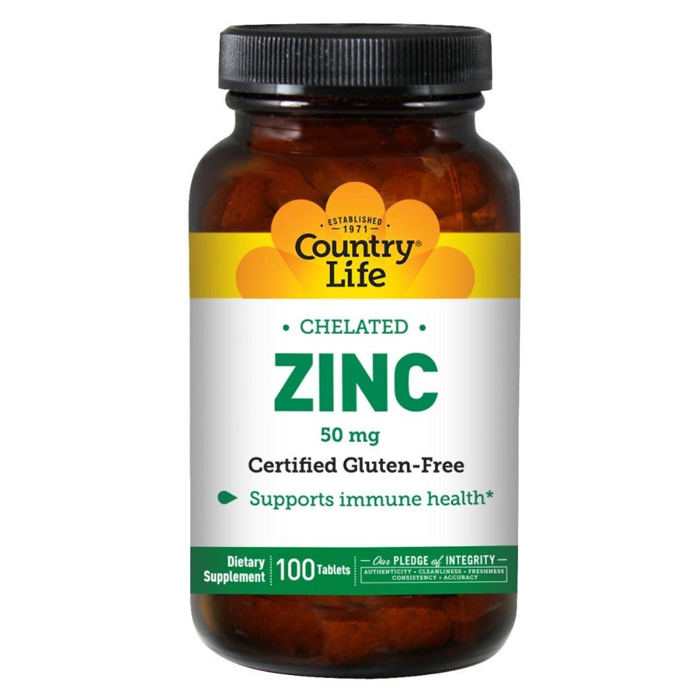 Country Life Zinc Chelated 50mg 100 Tabs Minerals Country Life (1057966850091)