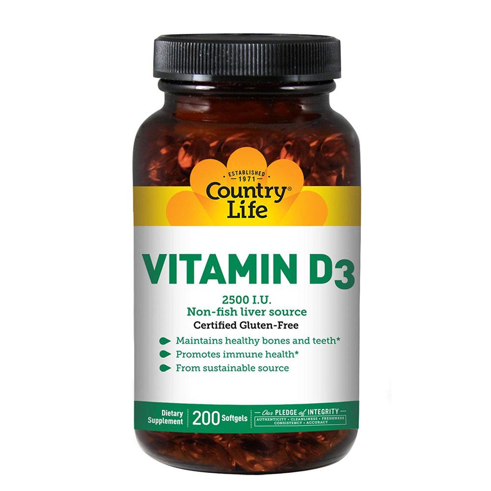 Country Life Vitamin D3 2500IU 200 Softgels Vitamins & Minerals Country Life (4356296638529)