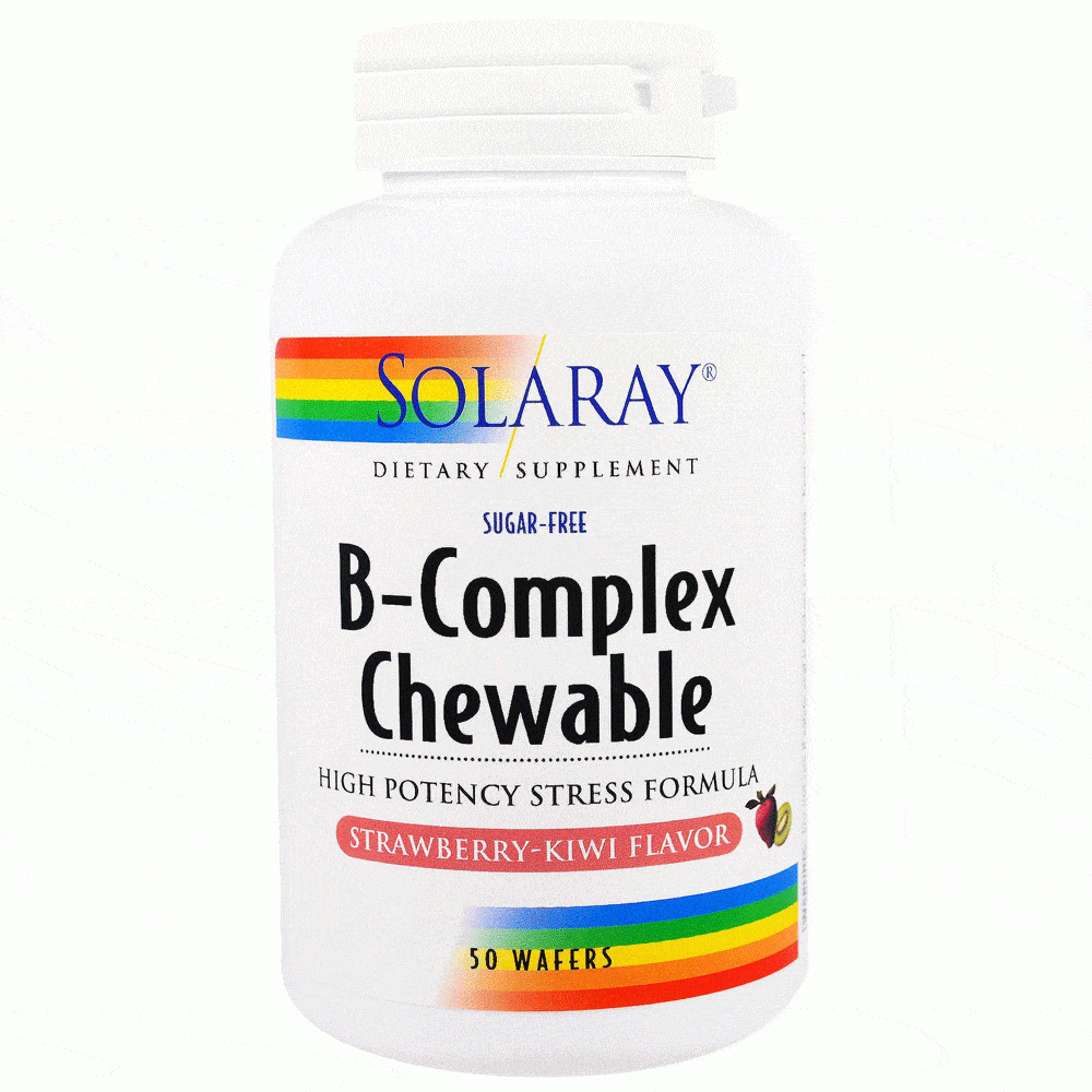 Solaray B-Complex Chewable Strawberry Kiwi Flavor 50 Wafers Vitamins Solaray (1057894268971)