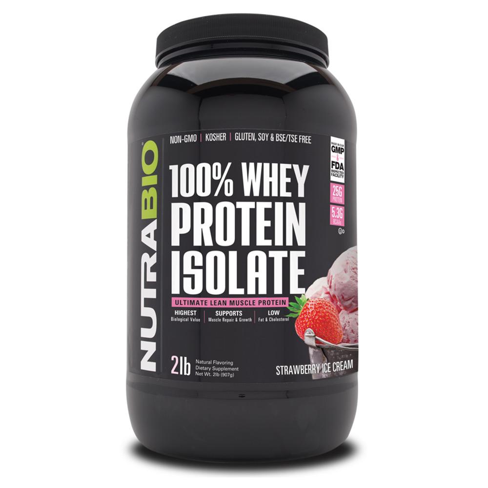 NutraBio 100% Whey Protein Isolate 2lb Protein Powders NutraBio Strawberry Ice Cream (4371455672385)