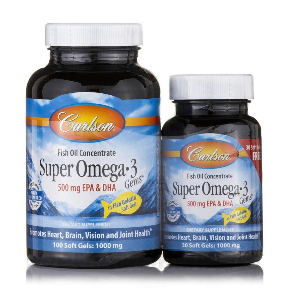 Carlson Super Omega 3 1000mg 130 Fish Gelatin Softgels (100+30 Free) Omega Fatty Acids / EFAs Carlson (1059047997483)