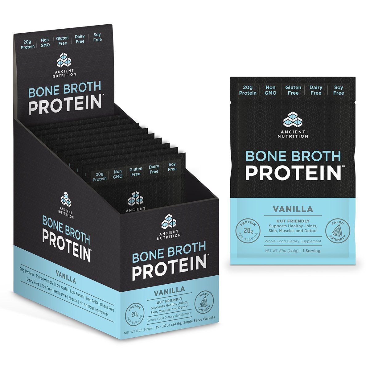 Ancient Nutrition Bone Broth Protein 15 Packets Protein Ancient Nutrition Vanilla (1059256565803)