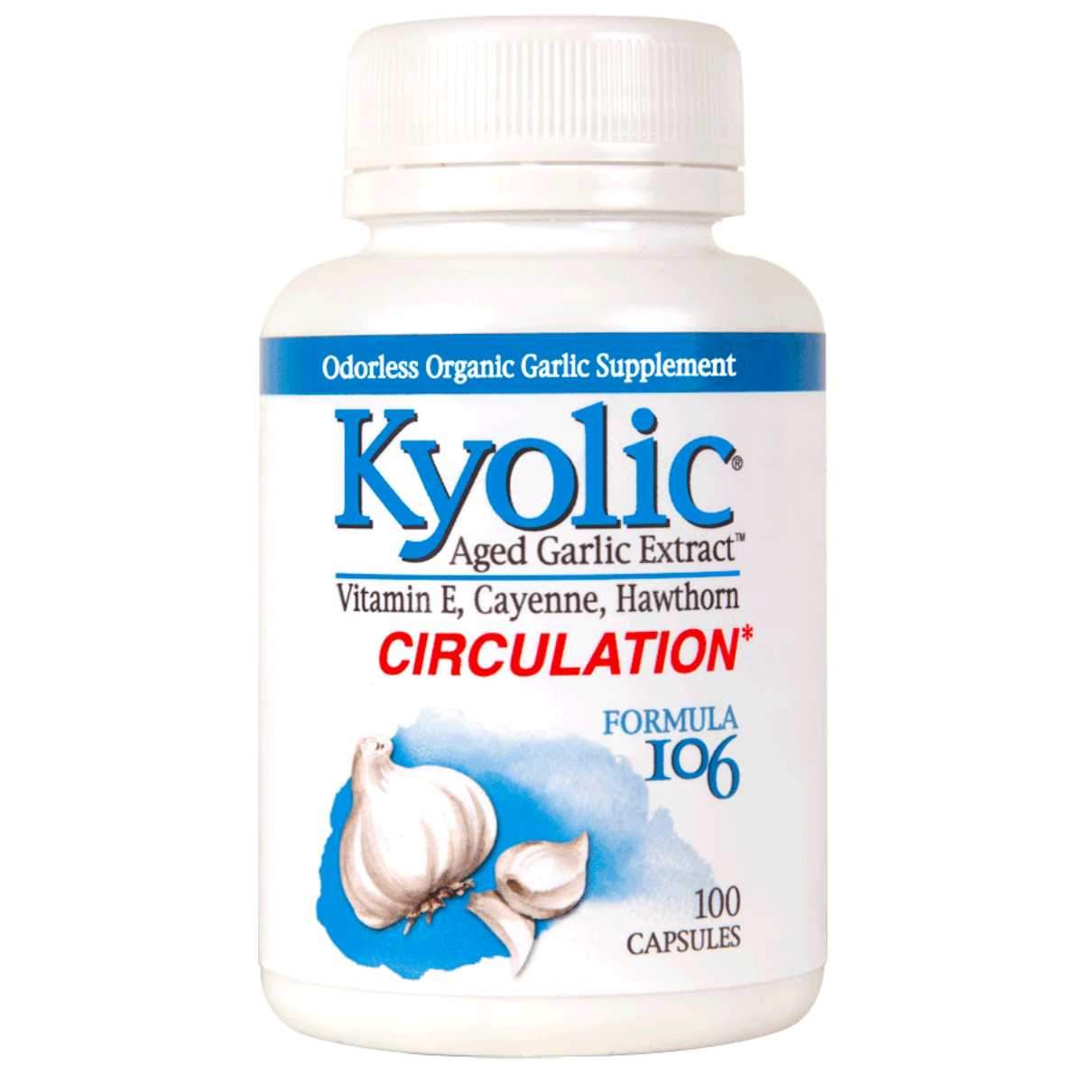 Wakunaga Kyolic Formula 106 Healthy Heart Formula w/ Vitamin E, Cayenne, and Hawthorne 100 Caps Herbs Wakunaga  (1057881129003)