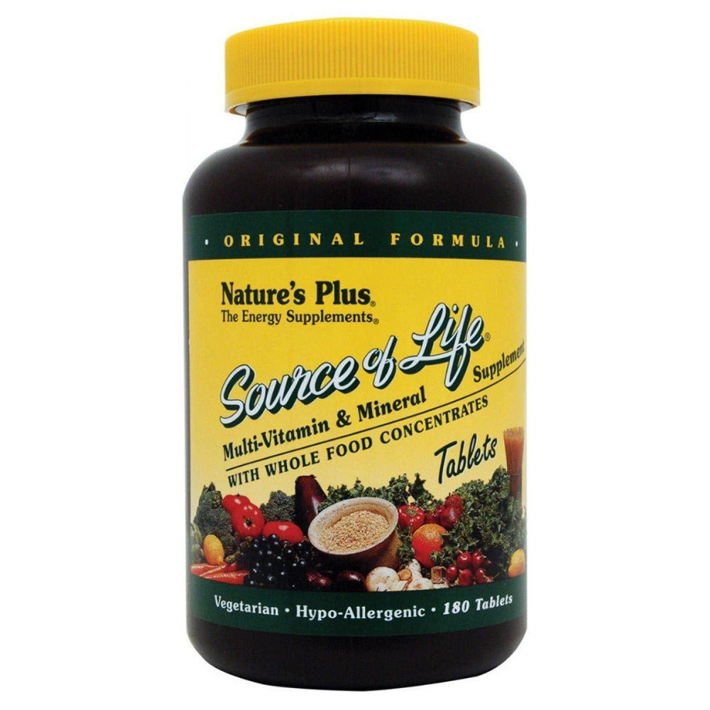 Nature's Plus Source of Life Multi Vitamin and Mineral w/ Iron and Whole Food Concentrates 180 Tabs Vitamins Nature's Plus  (1057909211179)