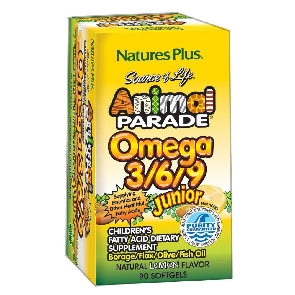 Nature's Plus Animal Parade Omega 3/6/9 Junior Lemon 90 Softgels Omega Fatty Acids / EFAs Nature's Plus  (1058606415915)