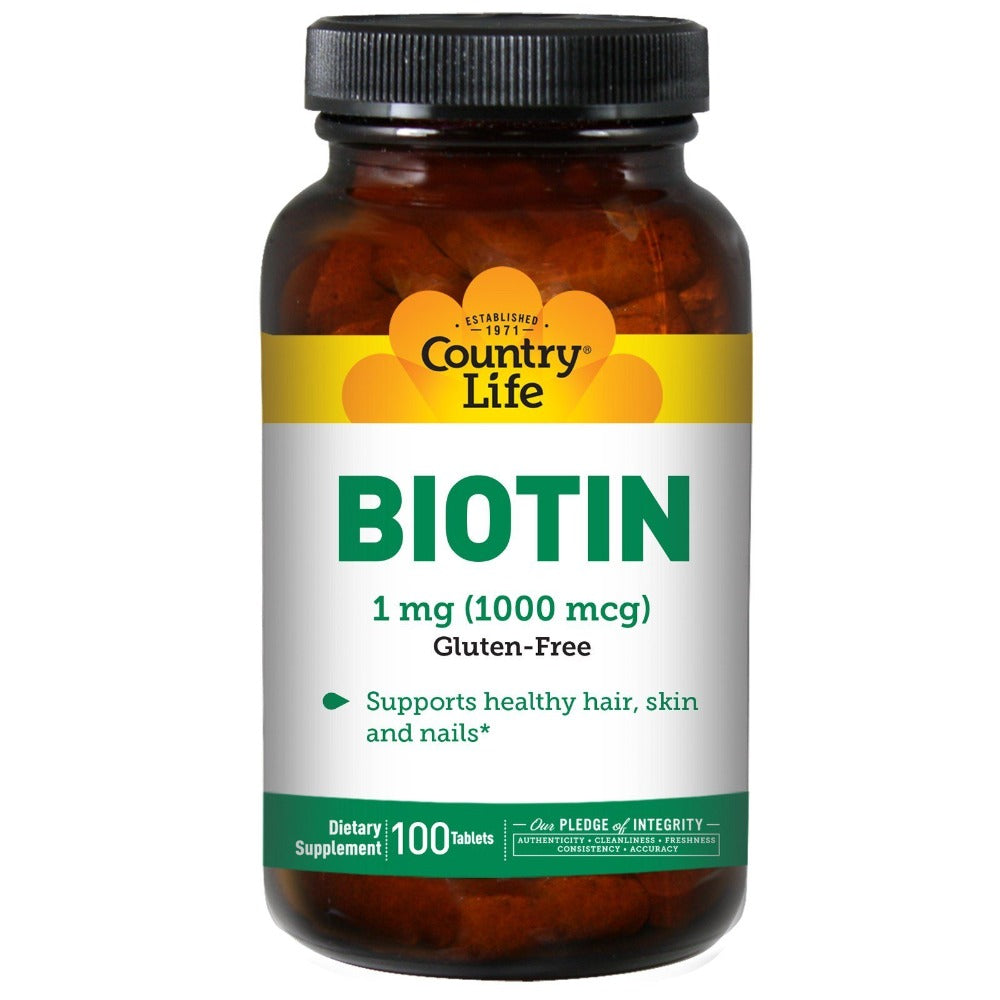 Country Life Biotin 1000mcg 100 Tabs Vitamins Country Life  (1059229990955)