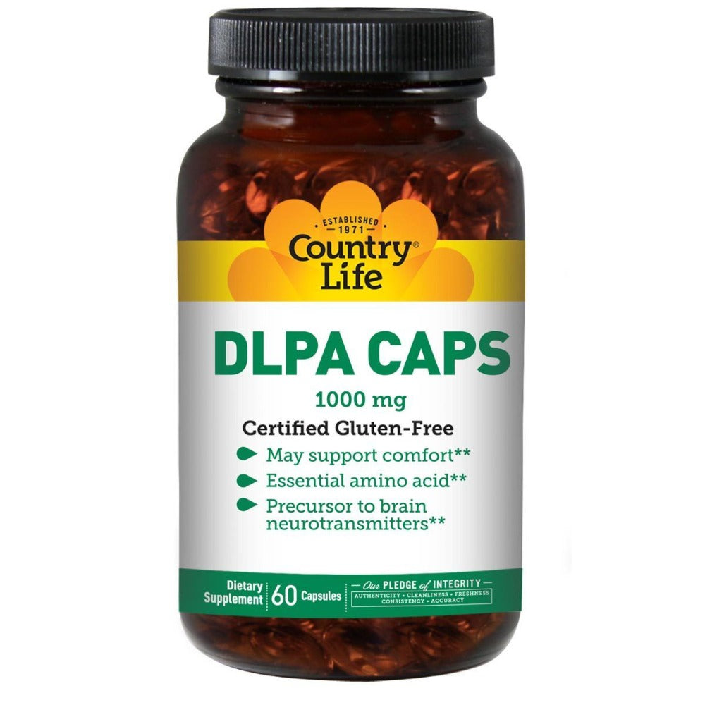 Country Life DLPA 1000mg 60 Caps Amino Acids Country Life  (1058031370283)