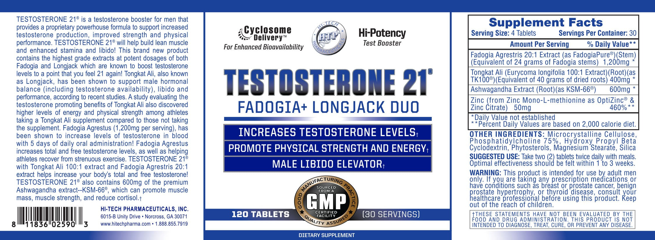 Hi Tech Pharmaceuticals Testosterone 21 120 Tablets | Pre-Order: Estimated Ship Date 02/25/22 Specialty Health Products Hi-Tech Pharmaceuticals 