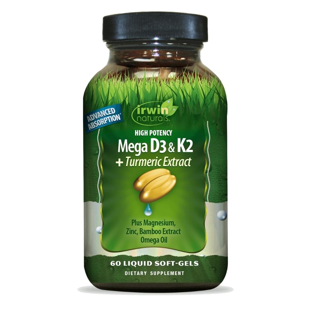 Irwin Naturals Mega D3 and K2 + Turmeric 60 Liquid Soft Gels Vitamins & Minerals Irwin Naturals 