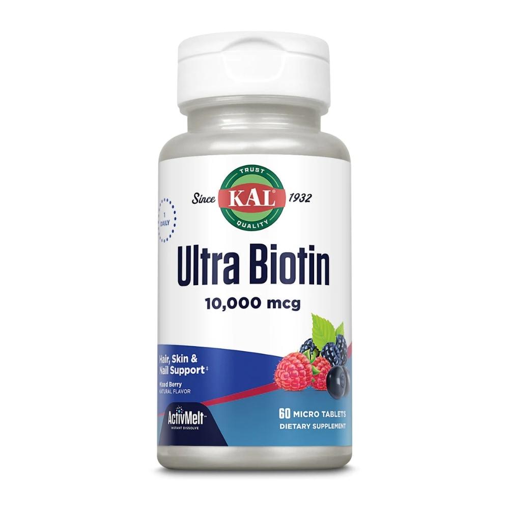 KAL ULTRA BIOTIN LOZENGES MIXED BERRY 10000mcg 60 Count Vitamins & Minerals Kal 