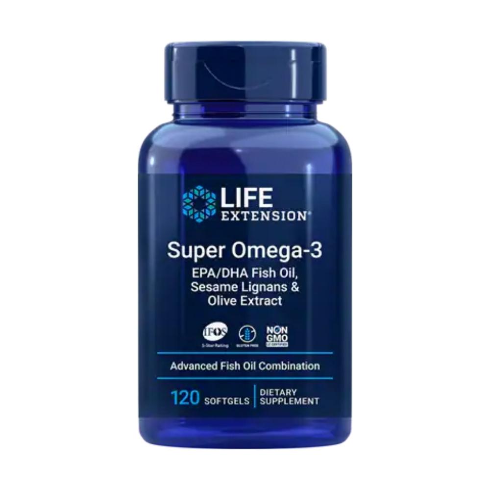 Life Extension Super Omega-3 EPA/DHA with Sesame Lignans and Olive Fruit Extract 120 Softgels Omega Fatty Acids / EFAs Life Extension 