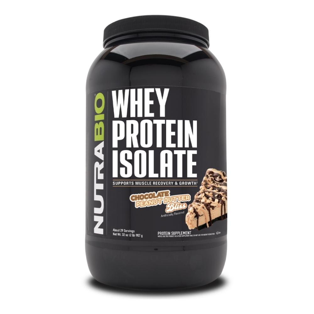 NutraBio 100% Whey Protein Isolate 2lb Protein Powders NutraBio Chocolate Peanut Butter Bliss 