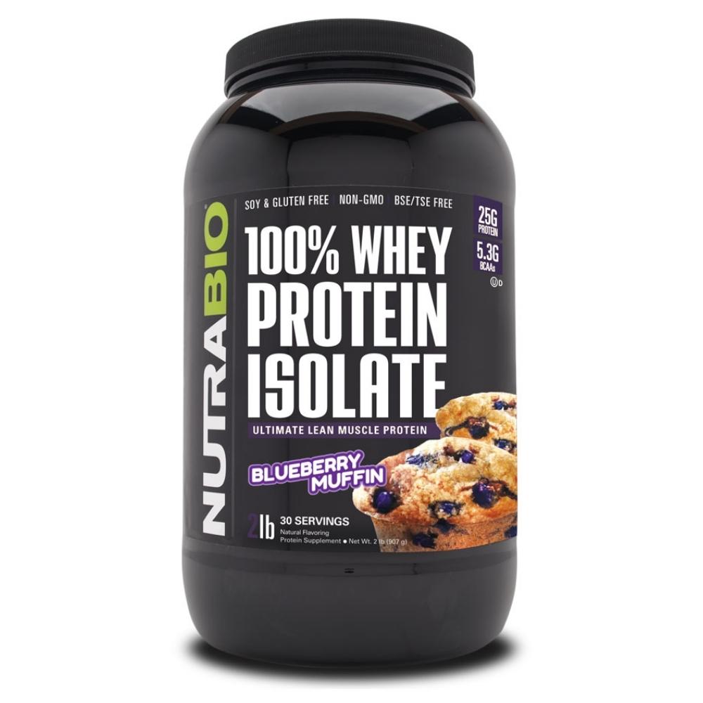NutraBio 100% Whey Protein Isolate 2lb Protein Powders NutraBio Blueberry Muffin 