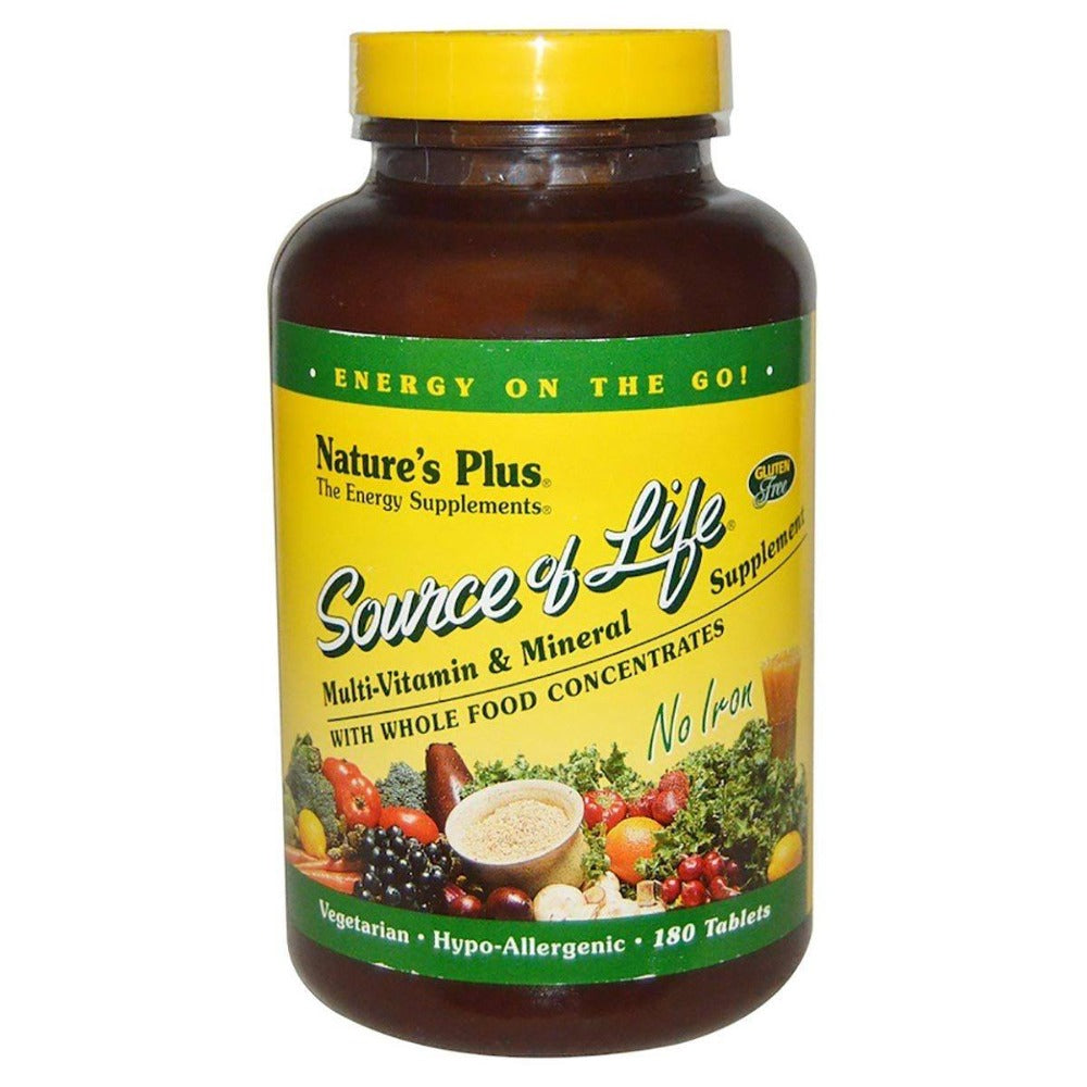 Nature's Plus Source of Life Multi Vitamin and Mineral No Iron 180 Tabs Vitamins Nature's Plus  (1057930182699)