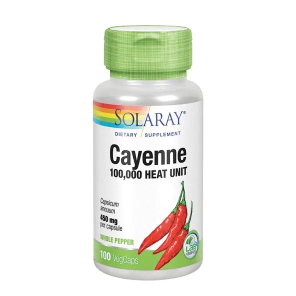 Solaray Cayenne 450mg (100,000 Heat Unit) 100 Capsules Herbs Solaray 