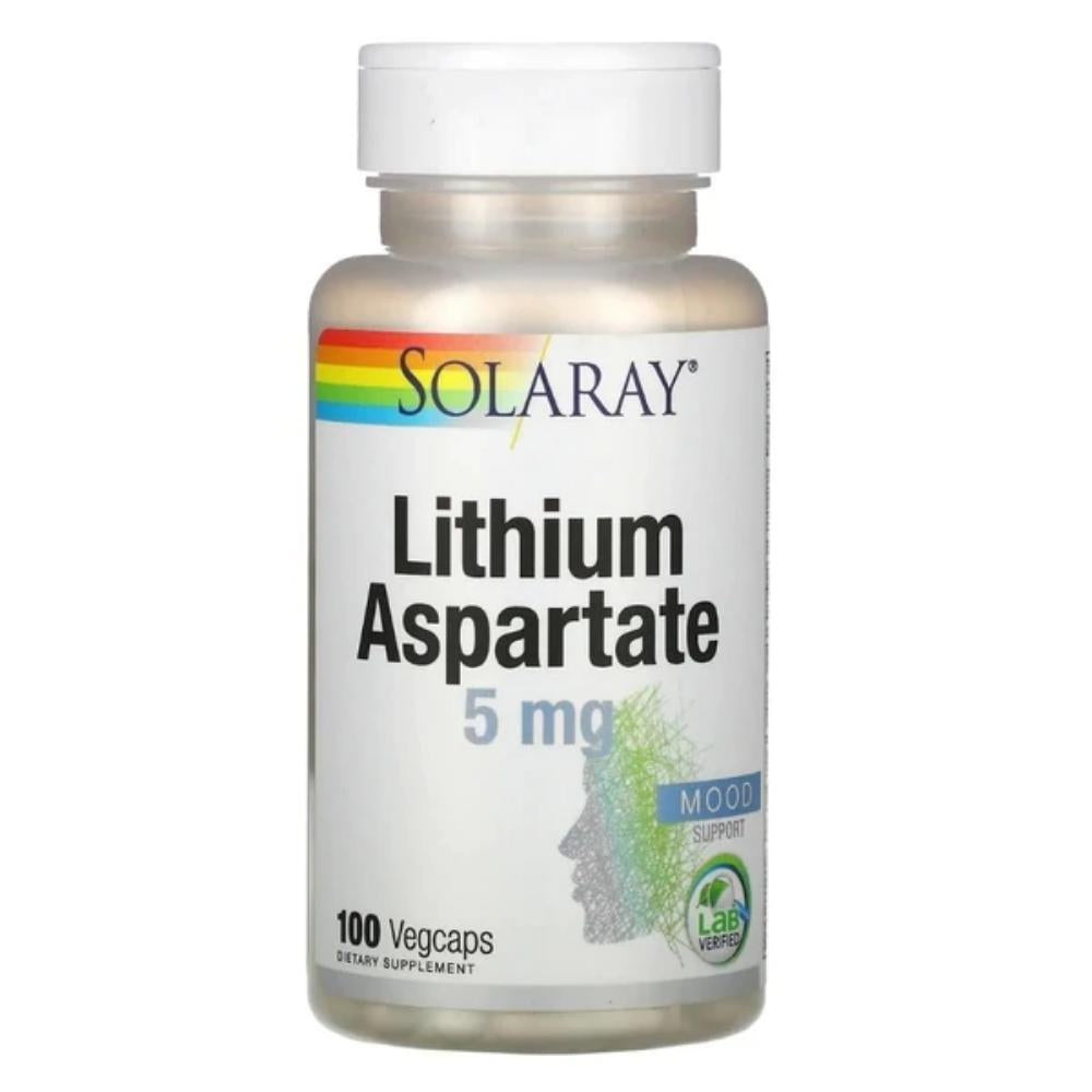 Solaray Lithium Aspartate 5mg 100 Capsules Minerals Solaray 