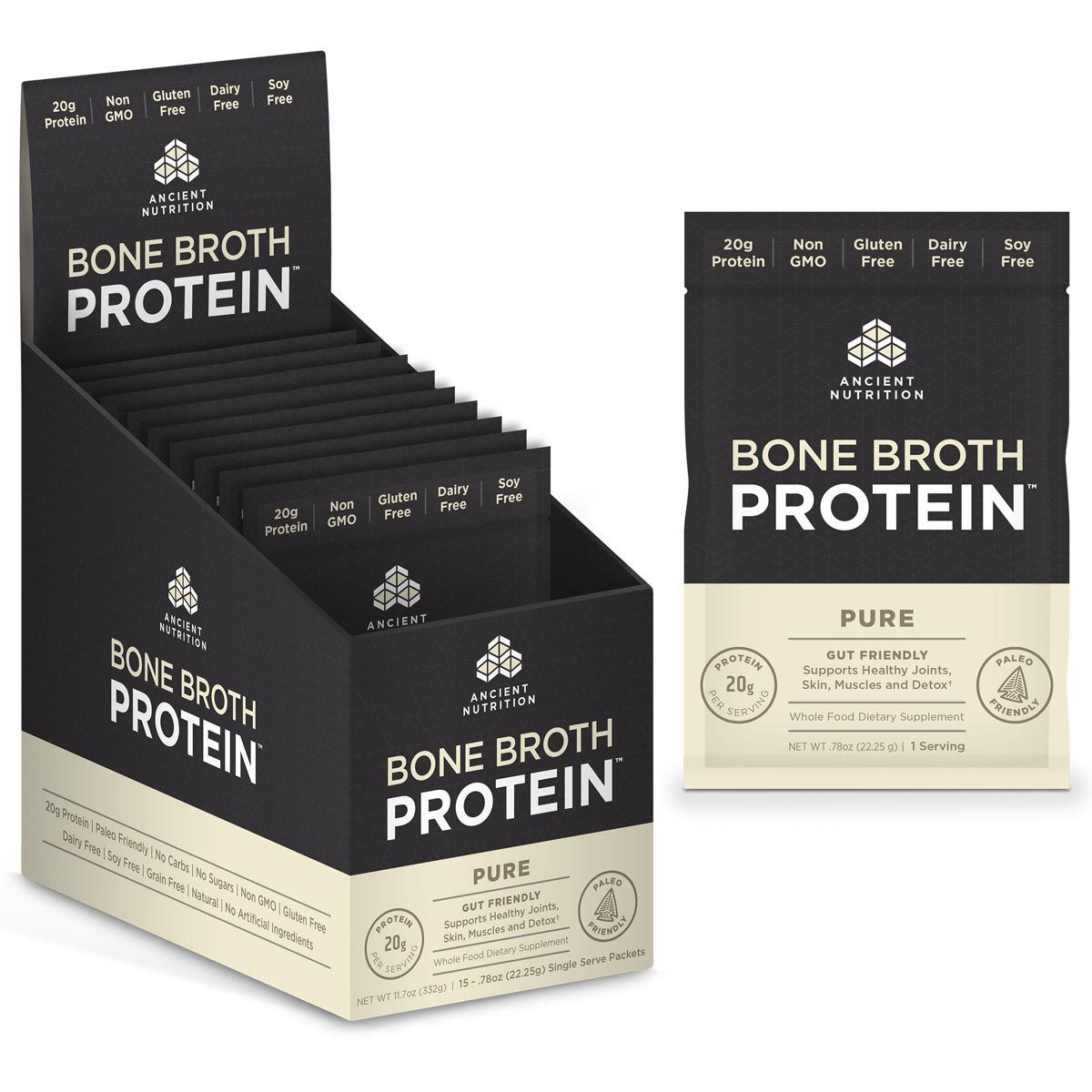 Ancient Nutrition Bone Broth Protein 15 Packets Protein Ancient Nutrition Pure  (1059256565803)