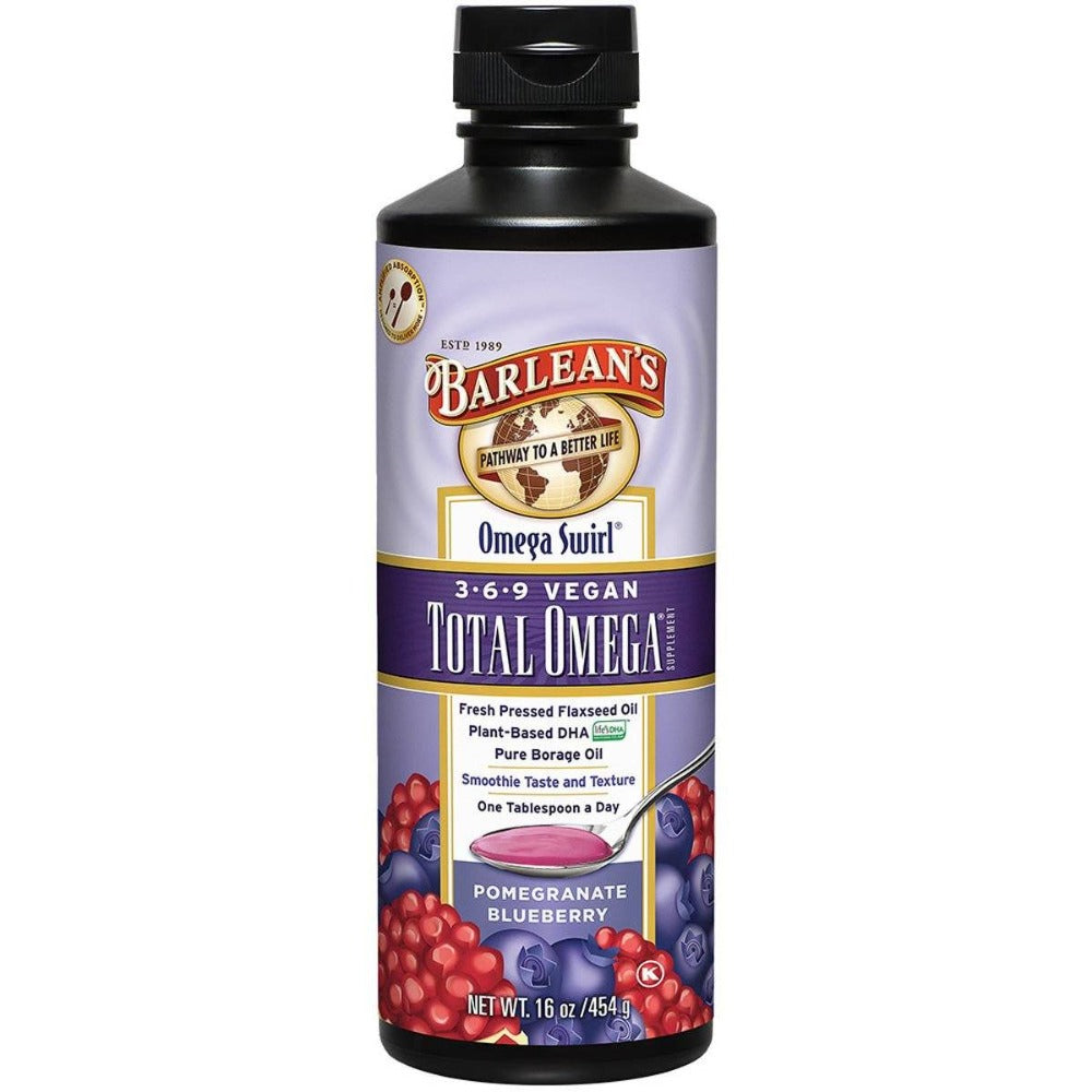 Barlean's Omega Swirl Total Omega 3-6-9 Vegan Supplement Pomegranate Blueberry 16 Fl Oz Omega Fatty Acids / EFAs Barlean's  (1058172862507)