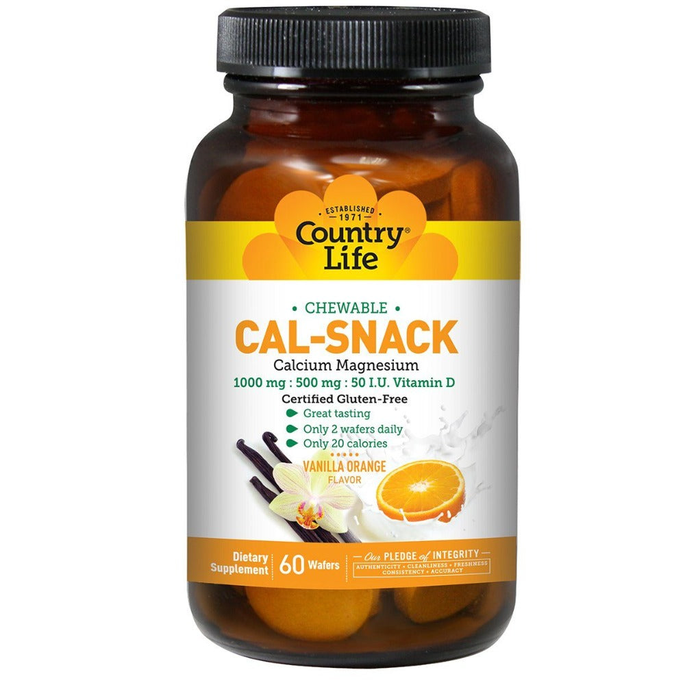 Country Life Chewable Calcium Snack w/Magnesium Vanilla Orange 60 Chews Minerals Country Life  (1057871233067)