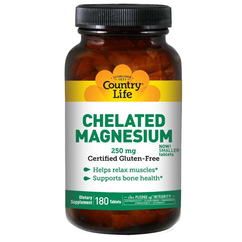 Country Life Chelated Magnesium 250 mg 180 Tabs Minerals Country Life  (1057872379947)