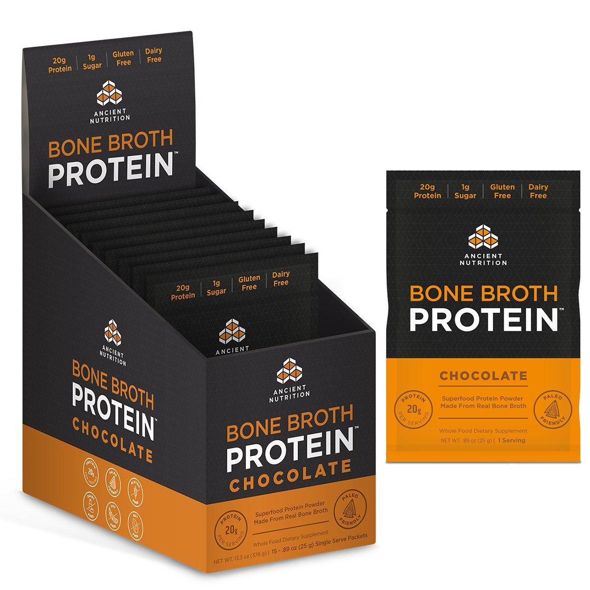 Ancient Nutrition Bone Broth Protein 15 Packets Protein Ancient Nutrition Chocolate  (1059256565803)