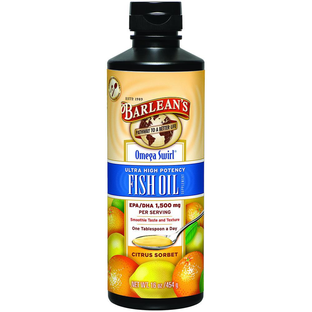 Barlean's Omega Swirl Ultra High Potency Fish Oil Citrus Sorbet 16 Fl Oz Omega Fatty Acids / EFAs Barlean's  (1059048095787)