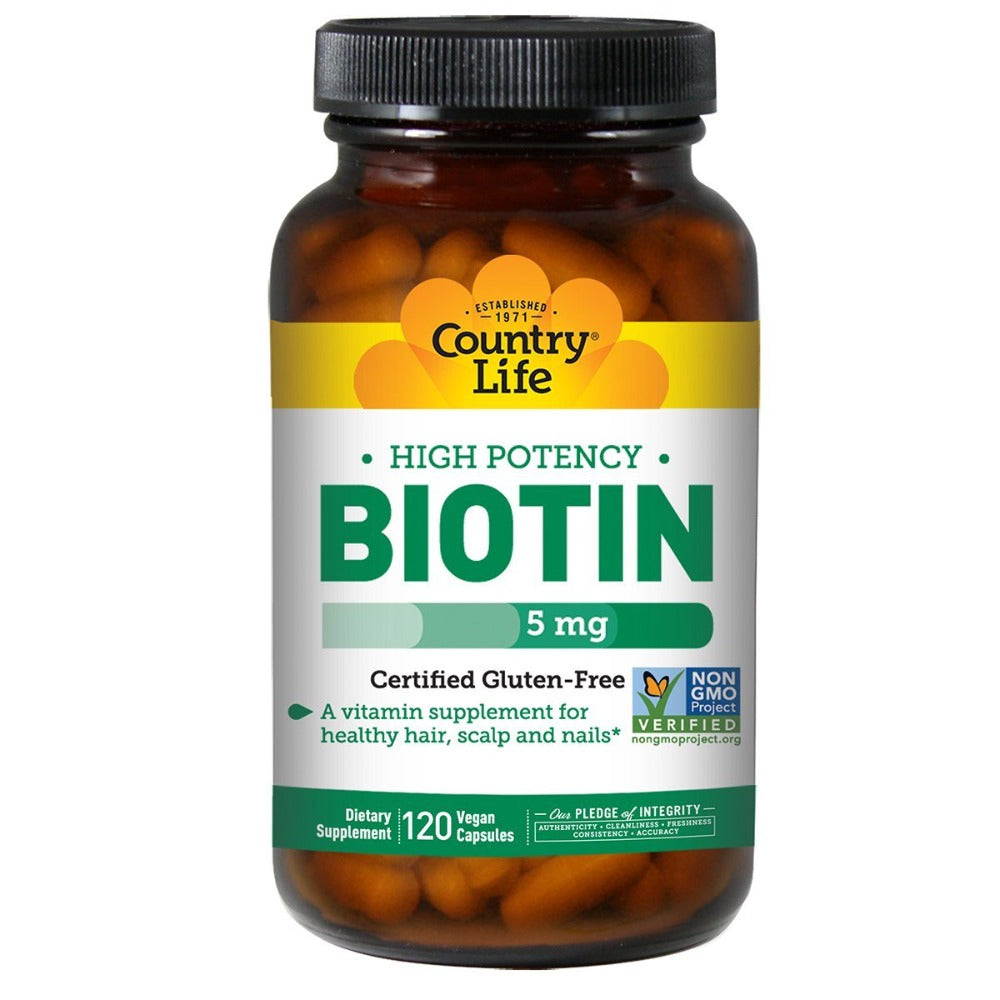 Country Life High Potency Biotin 5mg 120 Vegi Caps Vitamins Country Life  (1059098886187)