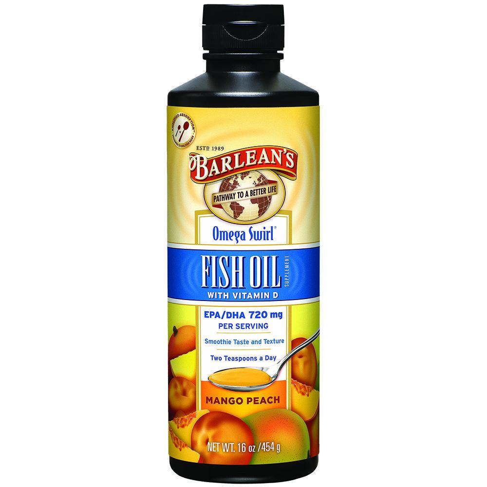 Barlean's Omega Swirl Omega-3 Fish Oil Supplement Mango Peach 16 Fl Oz Omega Fatty Acids / EFAs Barlean's  (1058302001195)