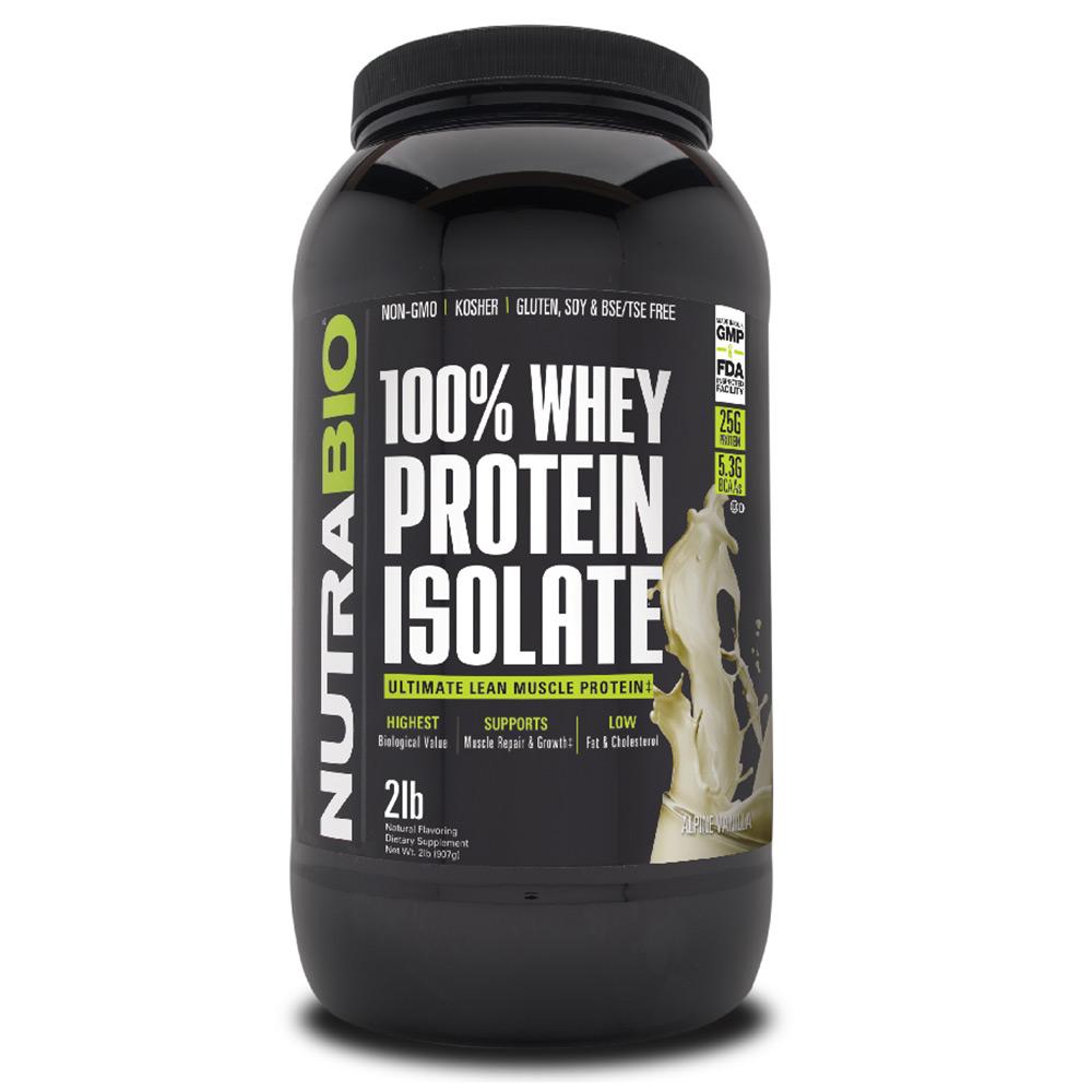 NutraBio 100% Whey Protein Isolate 2lb Protein Powders NutraBio Alpine Vanilla  (4371455672385)