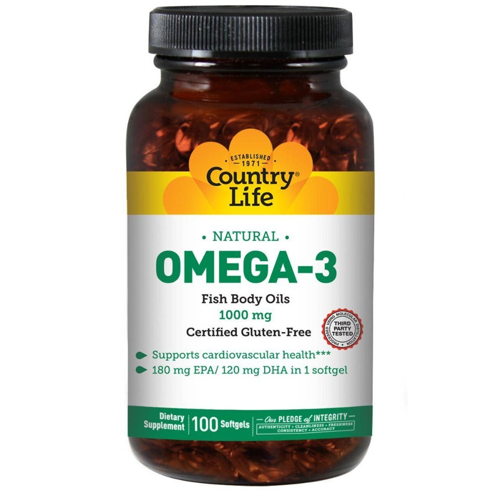 Country Life Omega-3 Fish Oil 1000mg 100 Softgels Omega Fatty Acids / EFAs Country Life  (1058781462571)