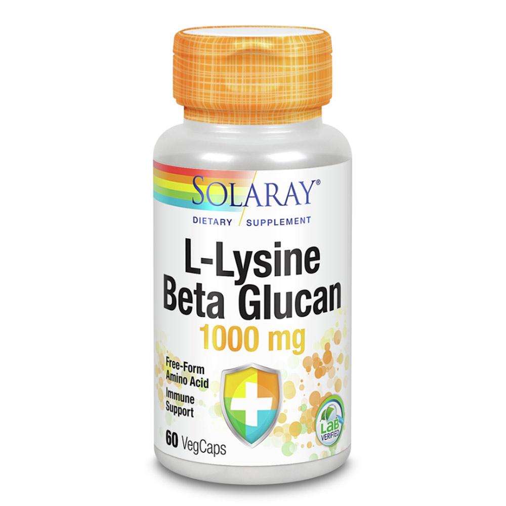 Solaray L-Lysine & Beta Glucan 1000mg 60 Caps Amino Acids Solaray  (1059014213675)