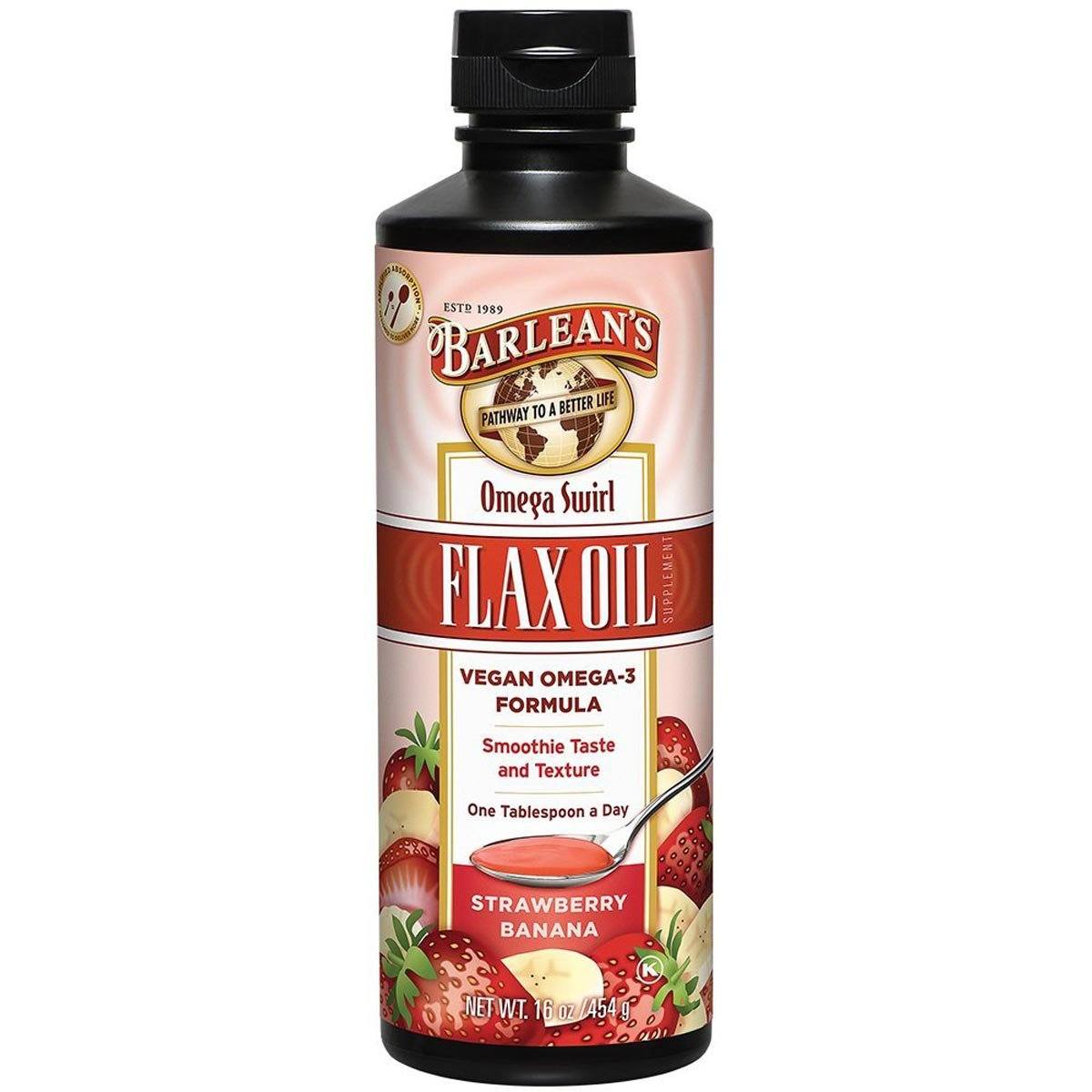 Barlean's Omega Swirl Omega-3 Flax Oil Supplement Strawberry Banana 16 Fl Oz Omega Fatty Acids / EFAs Barlean's  (1058149400619)