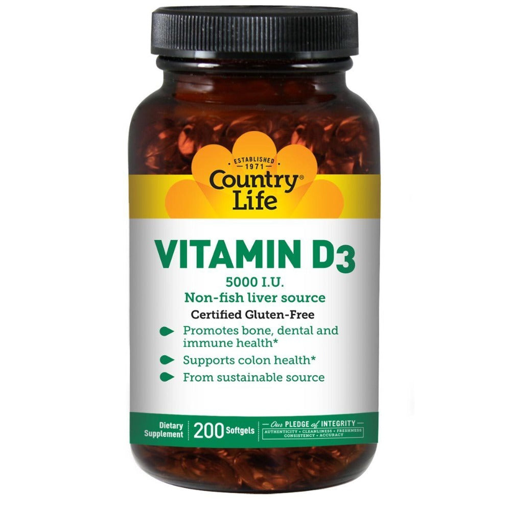 Country Life Vitamin D3 5000IU 200 Gels Vitamins Country Life  (1058198454315)